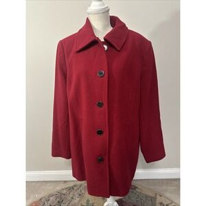Women's Jaclyn Smith Red Wool-Blend Button Down Coat Size 1X